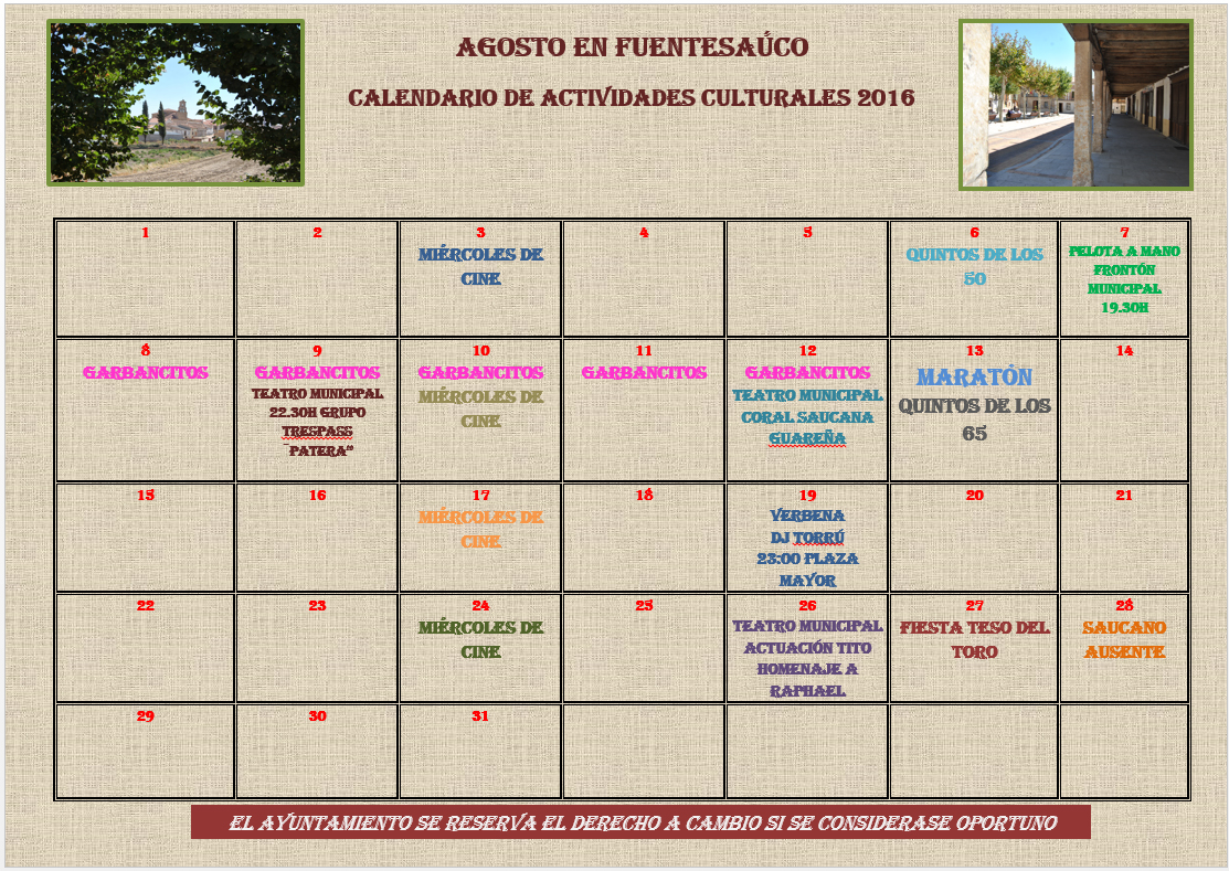 Calendario de Actividades culturales 2016